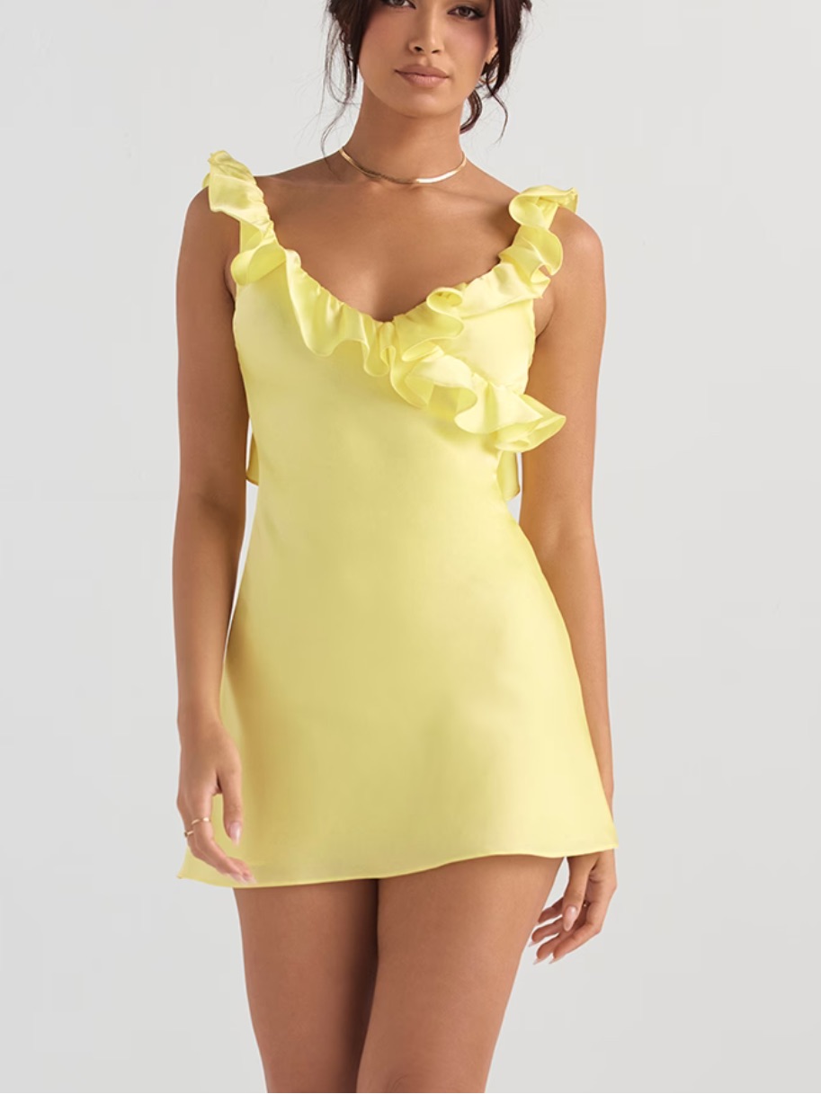 House Of Cb Tink Buttercup Satin Ruffle Mini Dress